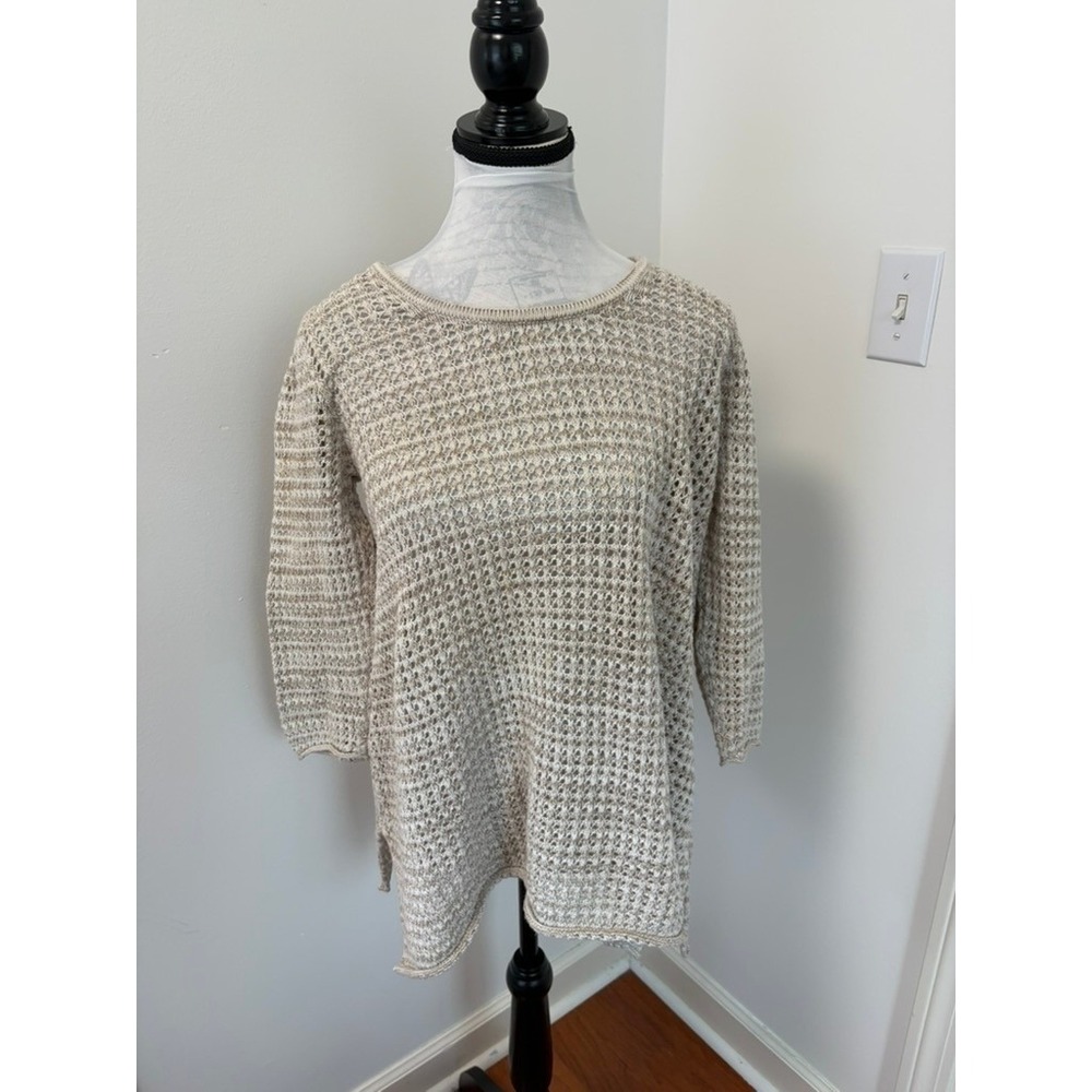 Boho Cottagecore Fairy Beachwear Open Knit Cotton Sweater Tunic 3/4 Sleeve Large